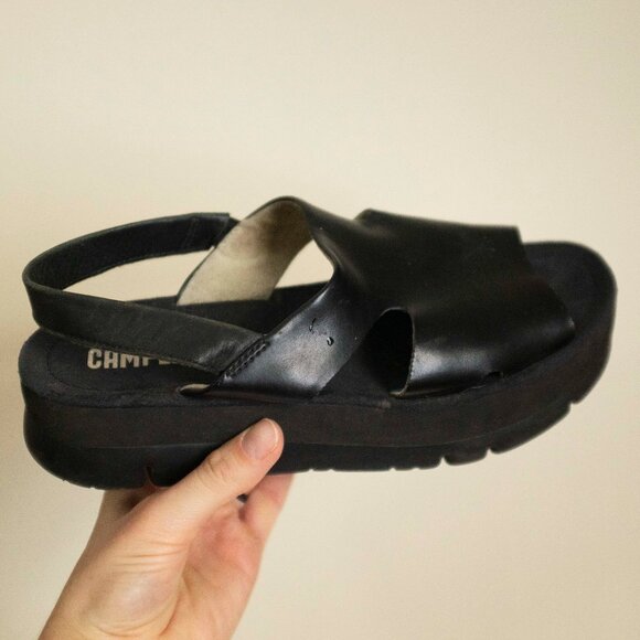 Size 9.5 Camper platform sandals - black leather - Picture 1 of 4